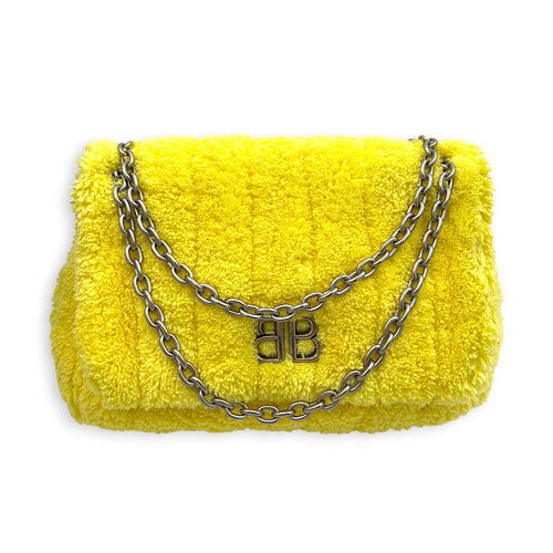 Monaco Shoulder Bag Yellow in Terry Cloth, Silver hardware