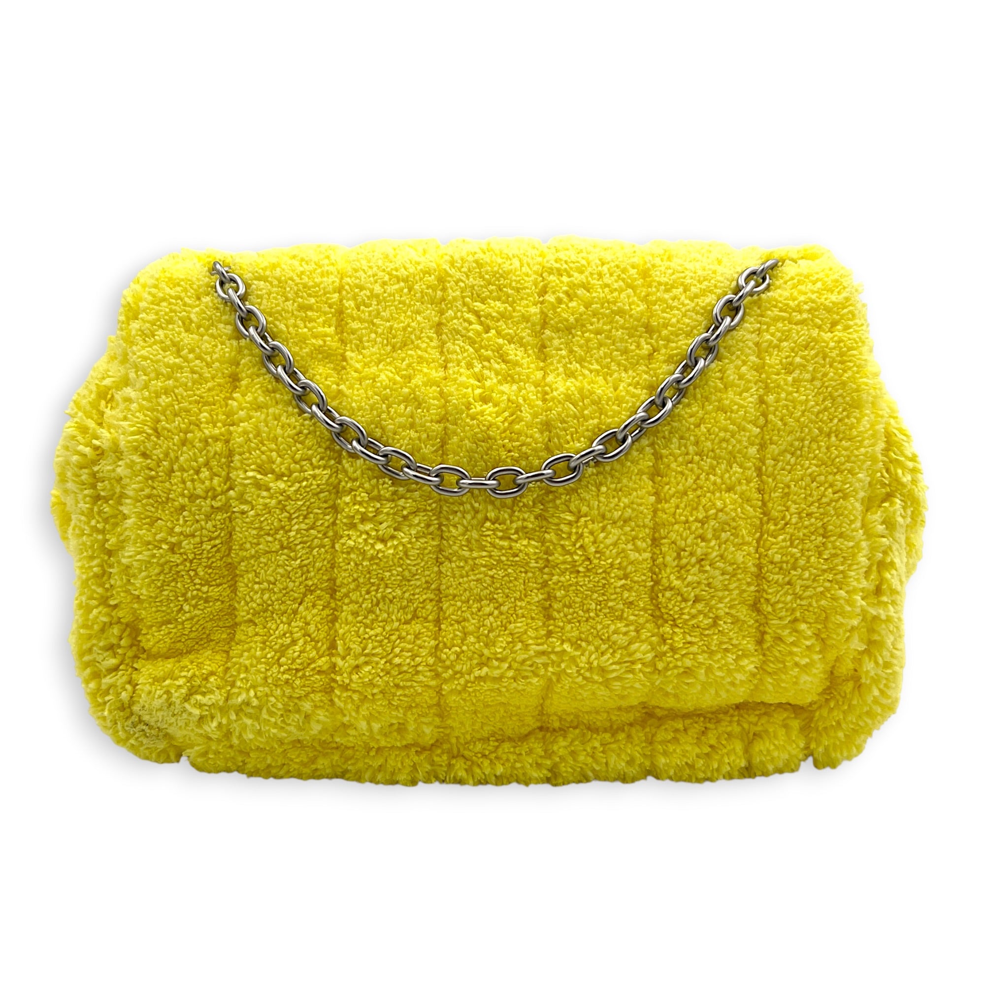 Monaco Shoulder Bag Yellow in Terry Cloth, Silver hardware