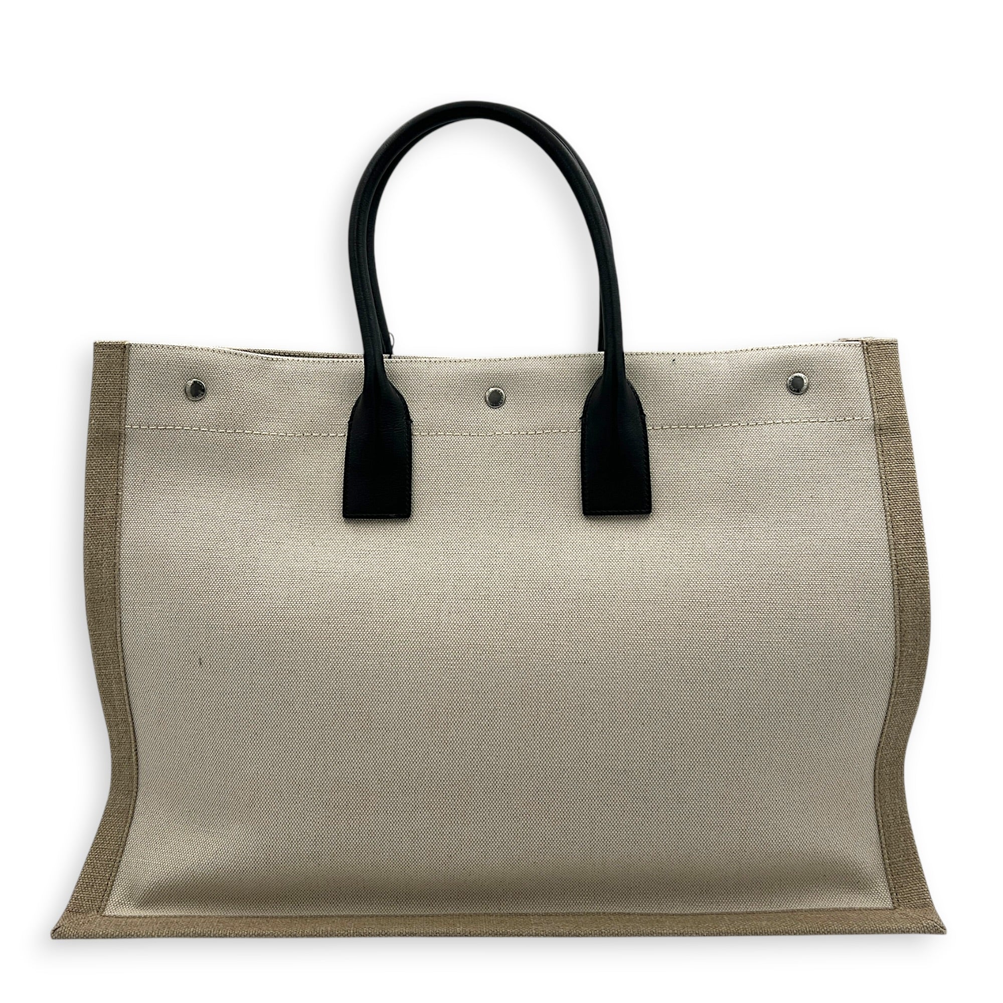 Rive Gauche Tote Bag White in Canvas, Silver hardware