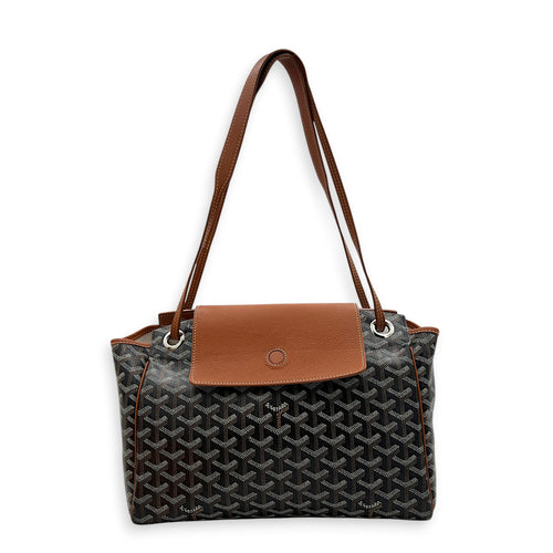 Roulette Shoulder Bag Brown in Coated Canvas, Silver hardware