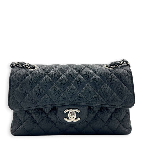 Classic Shoulder Bag Small Black in Caviar Leather, Silver hardware