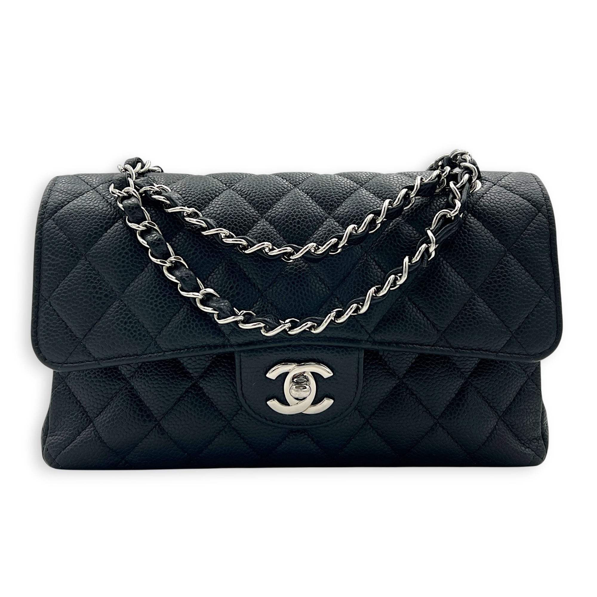 Classic Shoulder Bag Small Black in Caviar Leather, Silver hardware