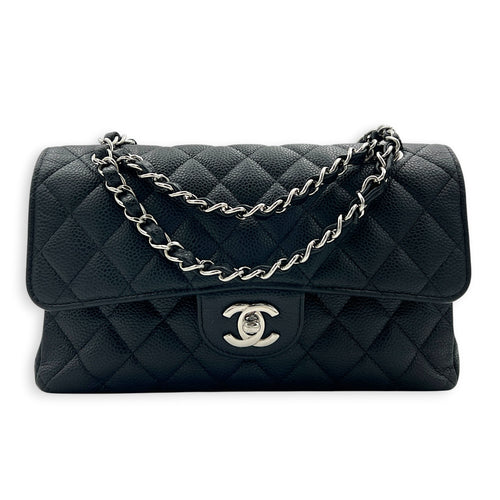 Classic Shoulder Bag Small Black in Caviar Leather, Silver hardware
