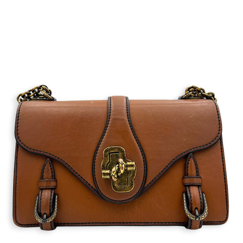 Knot Shoulder Bag Brown in Calfskin, Gold hardware