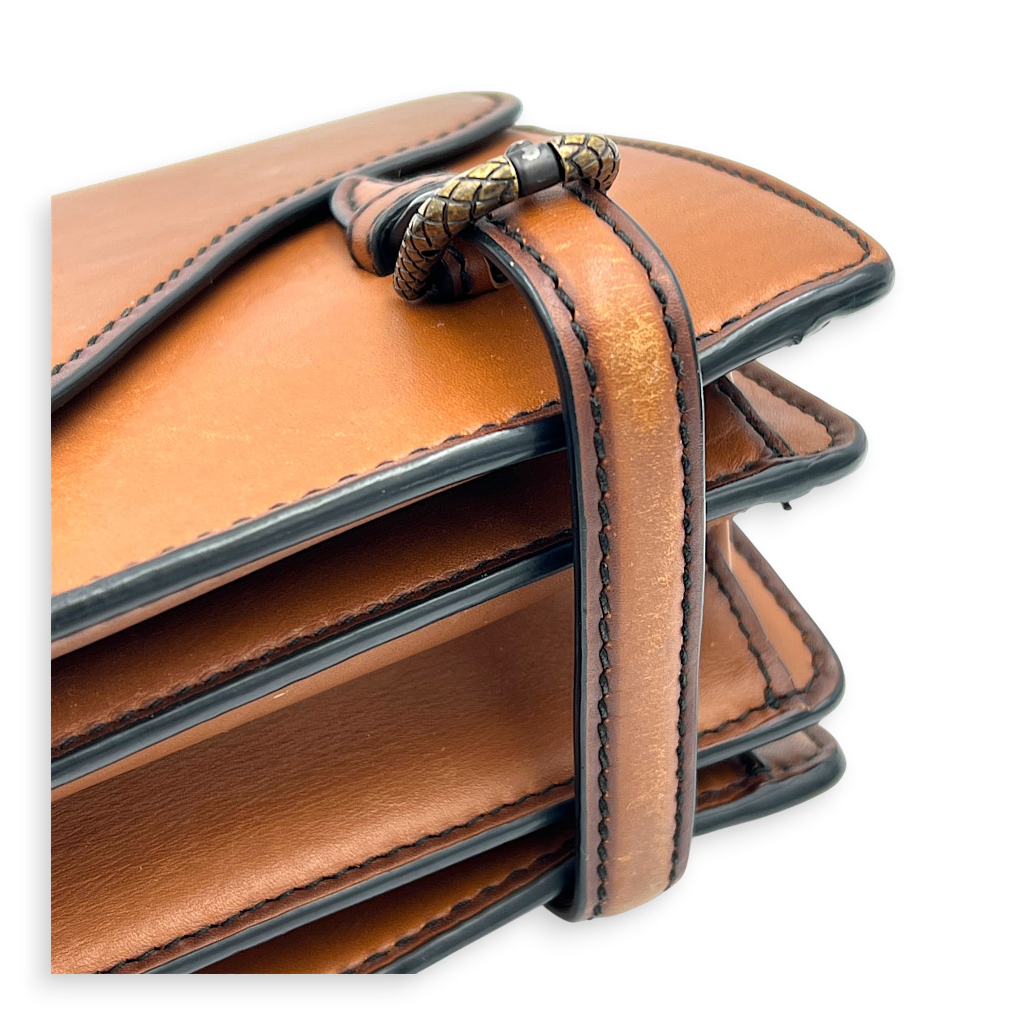Knot Shoulder Bag Brown in Calfskin, Gold hardware