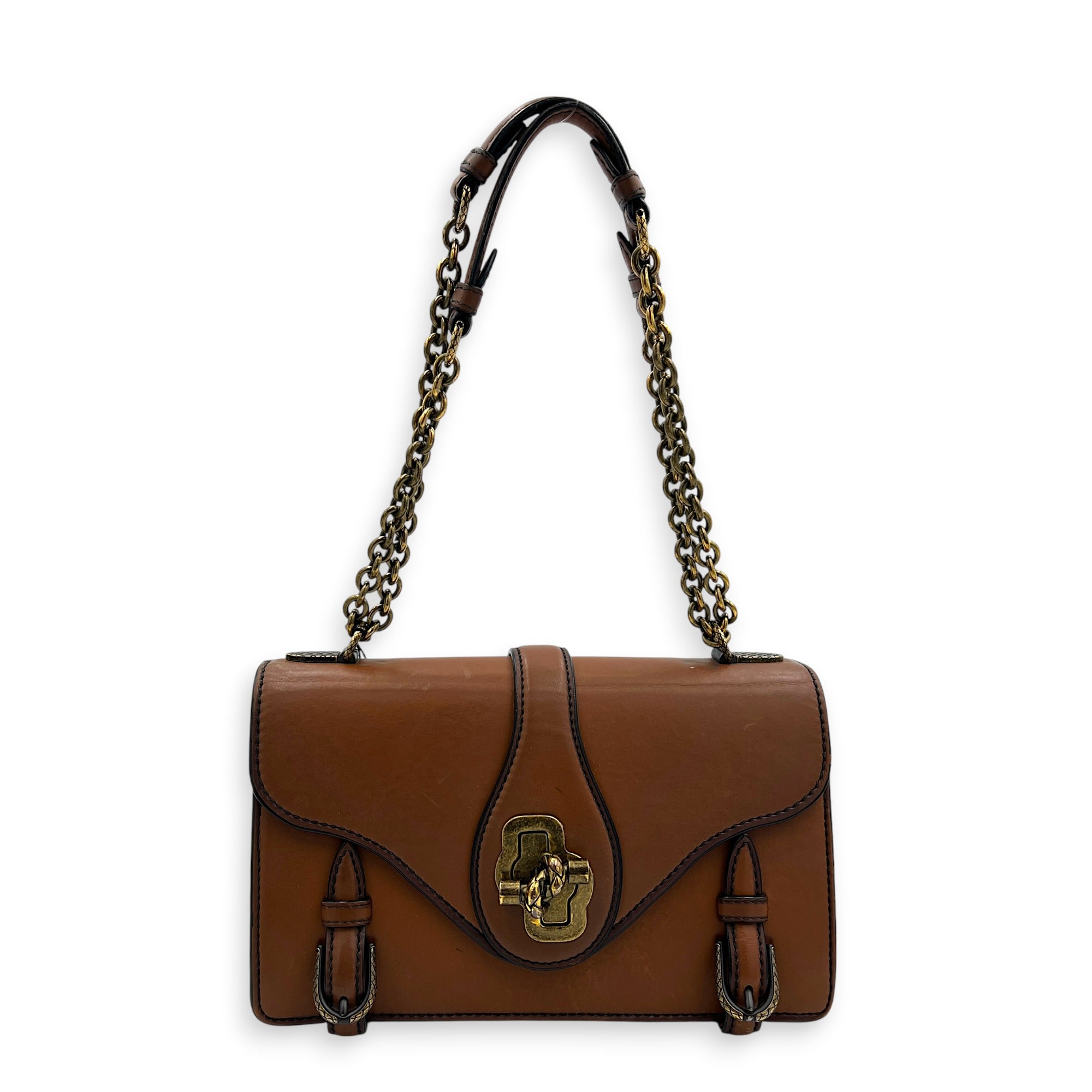 Knot Shoulder Bag Brown in Calfskin, Gold hardware
