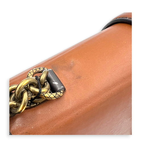 Knot Shoulder Bag Brown in Calfskin, Gold hardware