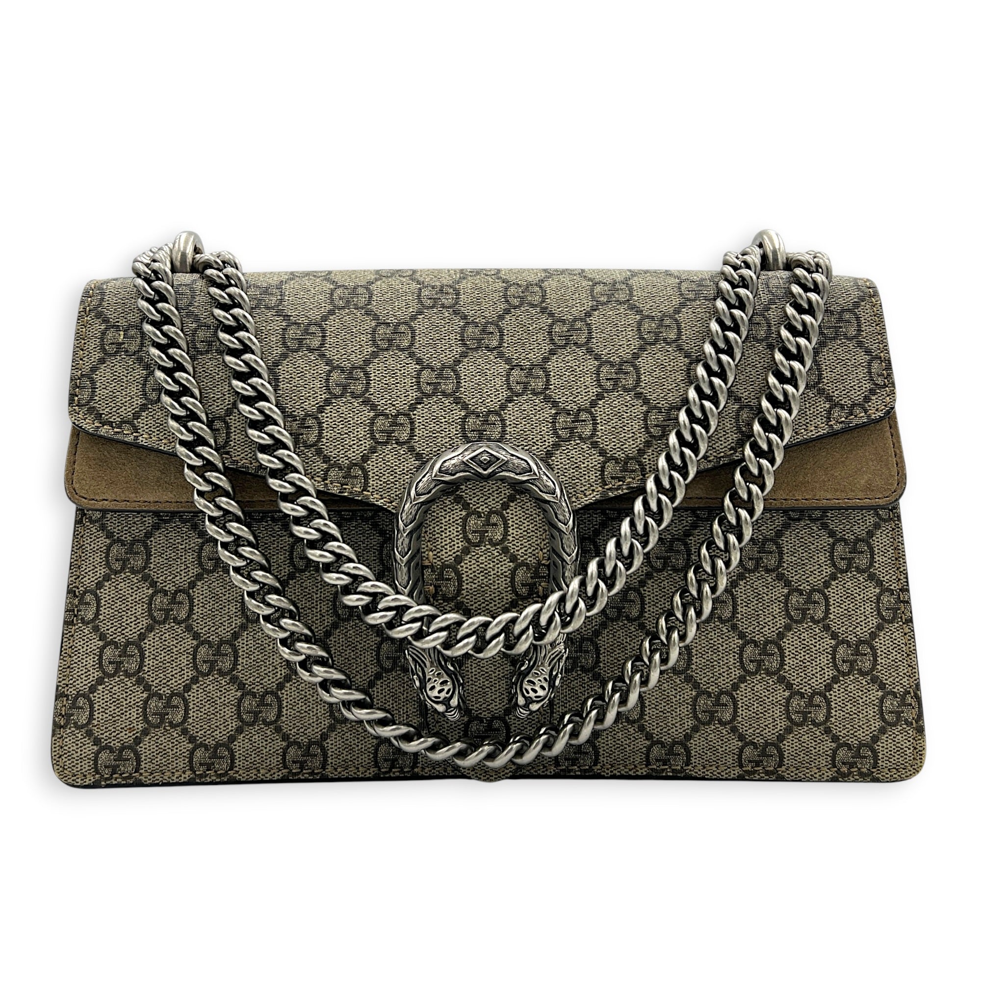Dionysus Shoulder Bag Grey in Coated Canvas, Silver hardware