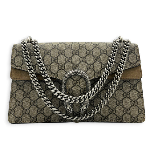 Dionysus Shoulder Bag Grey in Coated Canvas, Silver hardware