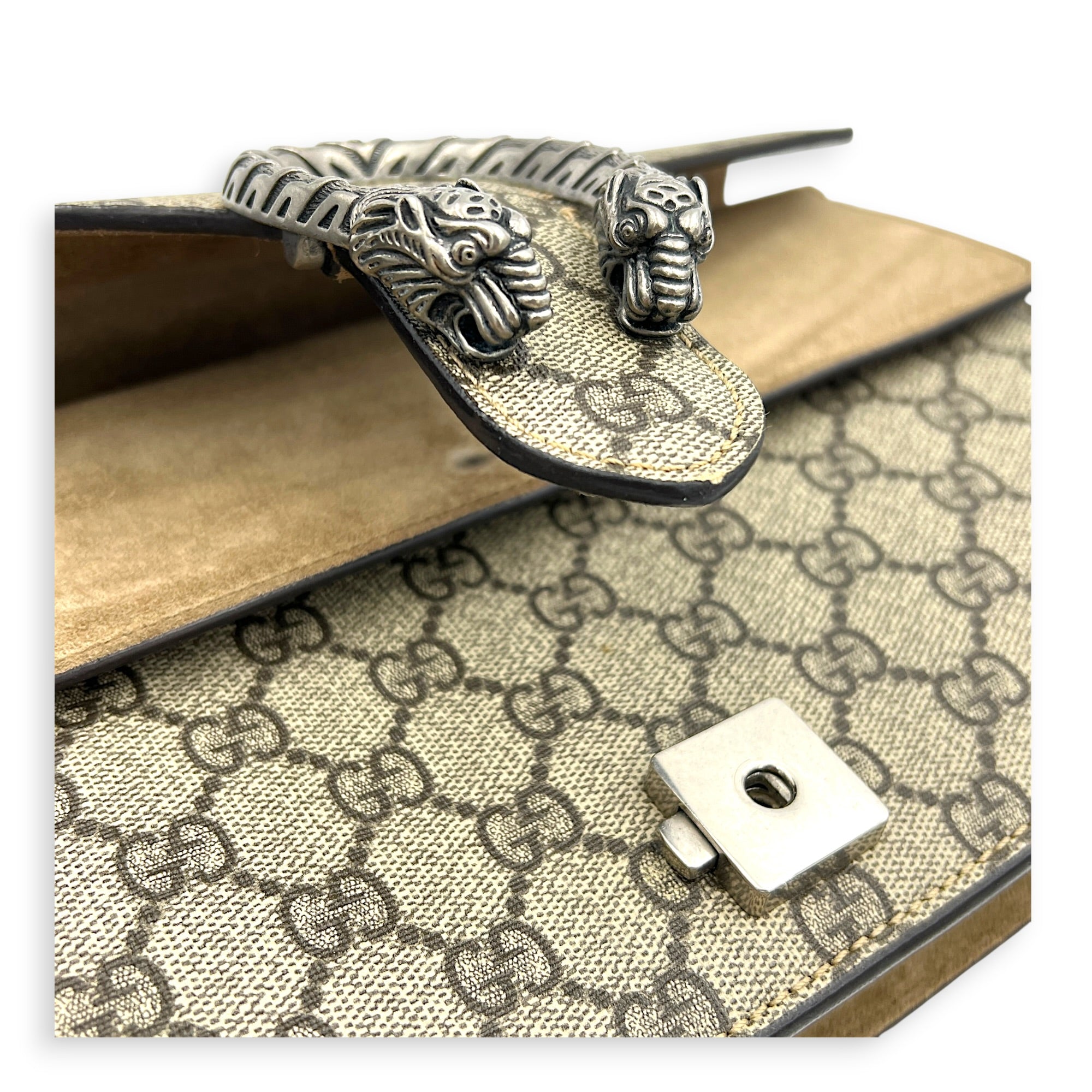 Dionysus Shoulder Bag Grey in Coated Canvas, Silver hardware