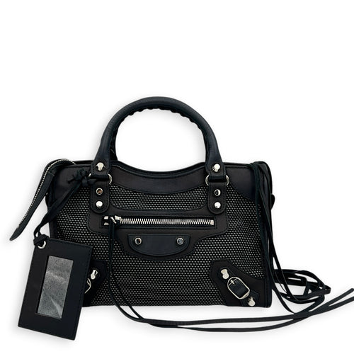 City Small Woven Top Handle Bag in Calfskin, Silver hardware