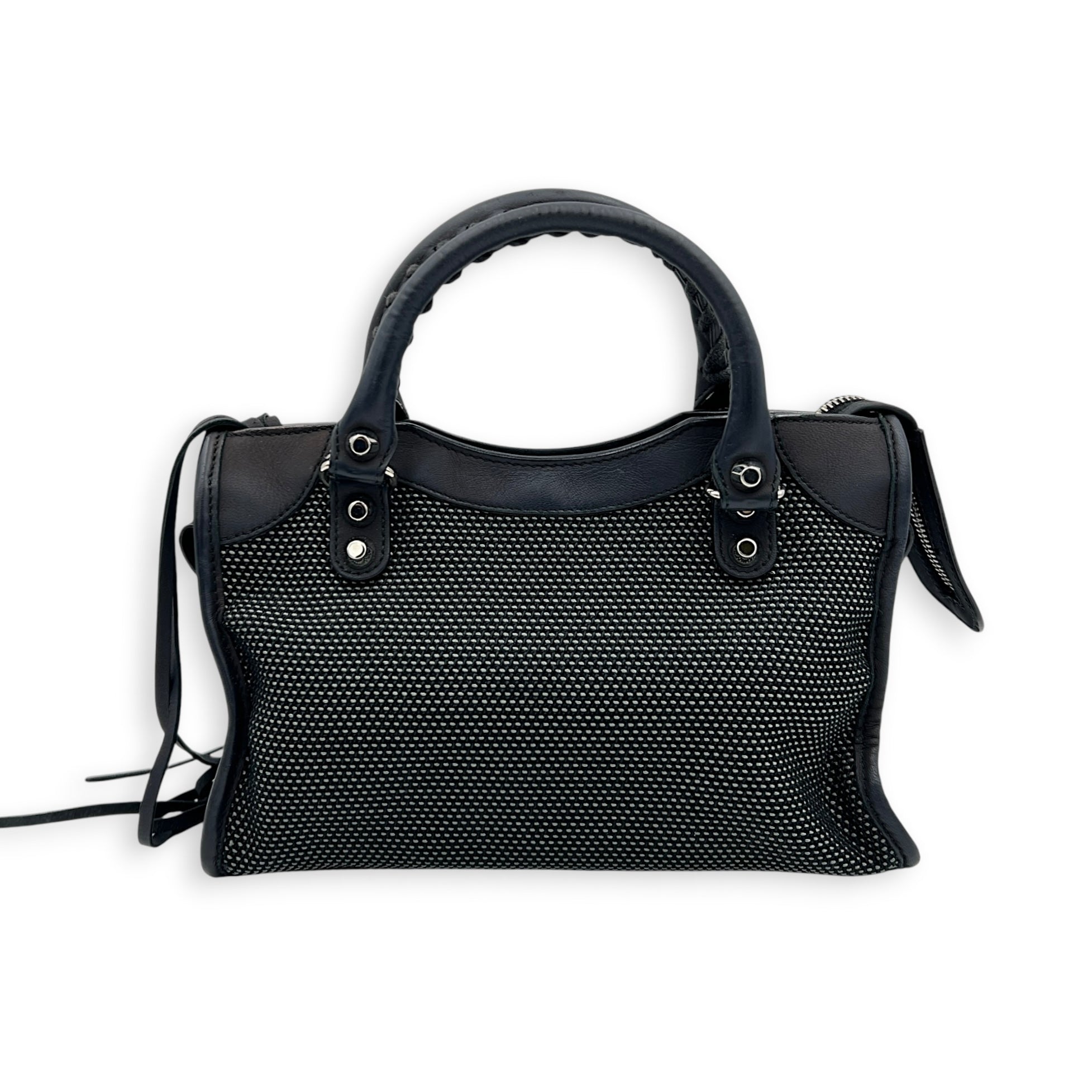 City Small Woven Top Handle Bag in Calfskin, Silver hardware