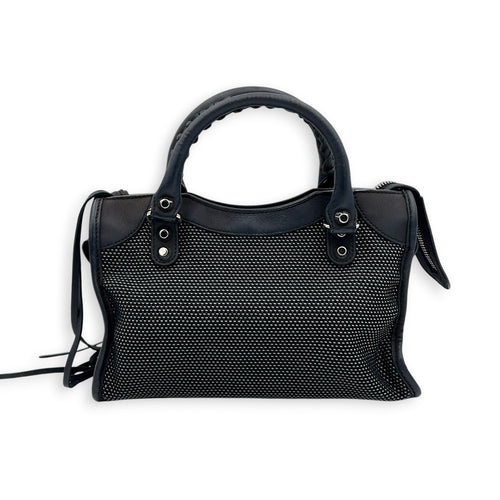 City Small Woven Top Handle Bag in Calfskin, Silver hardware