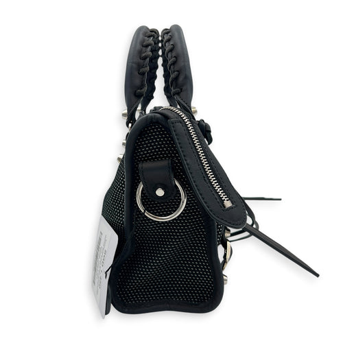 City Small Woven Top Handle Bag in Calfskin, Silver hardware