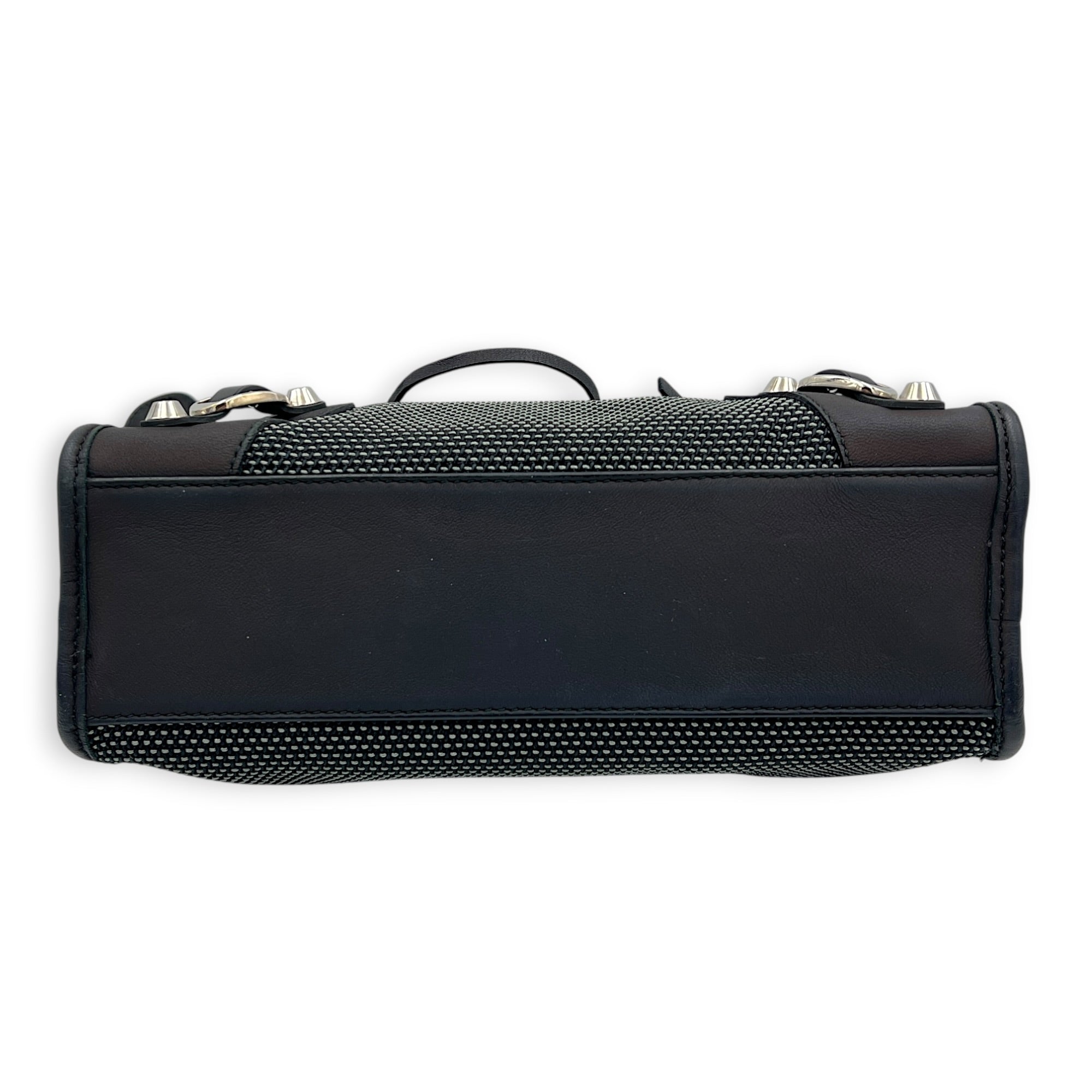 City Small Woven Top Handle Bag in Calfskin, Silver hardware