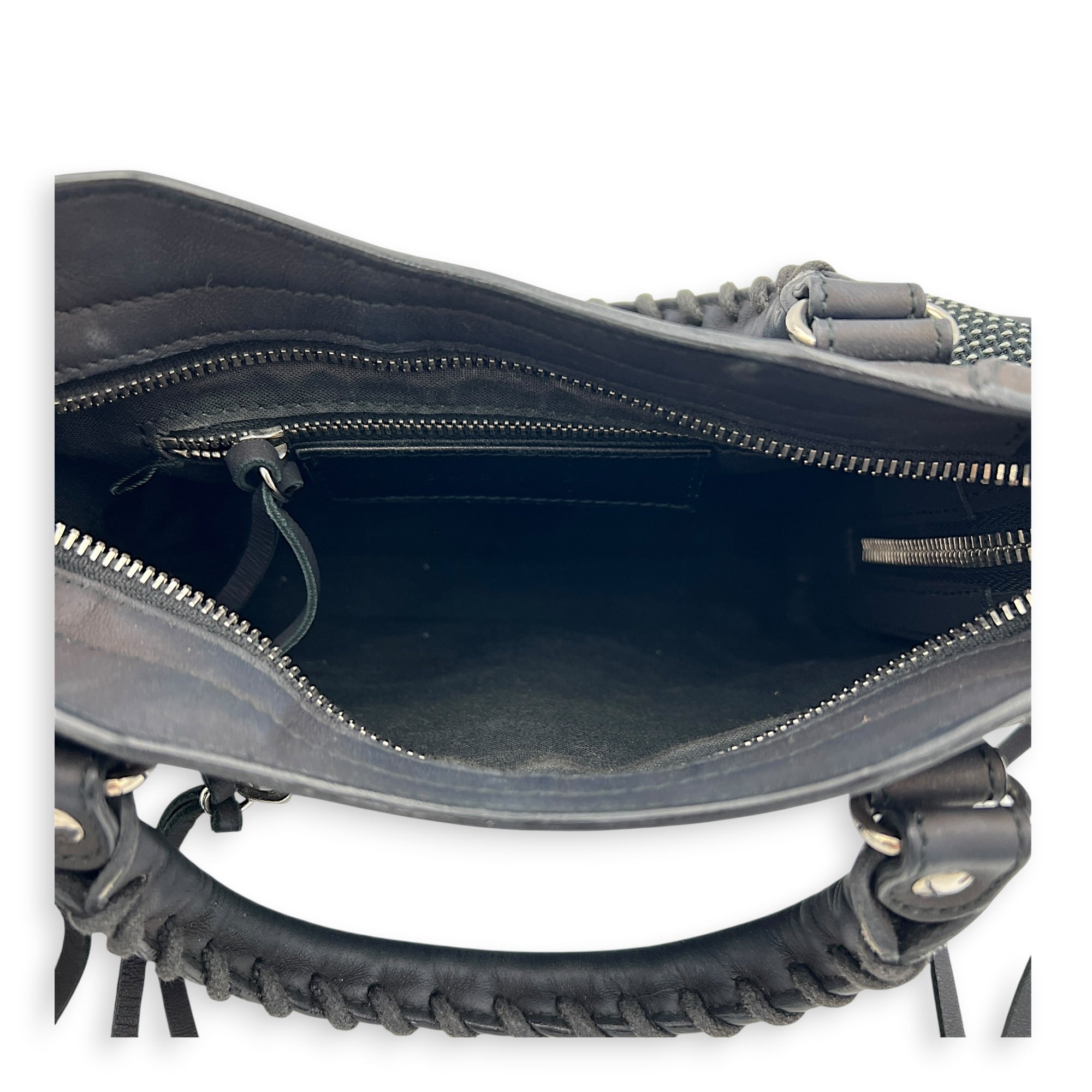 City Small Woven Top Handle Bag in Calfskin, Silver hardware