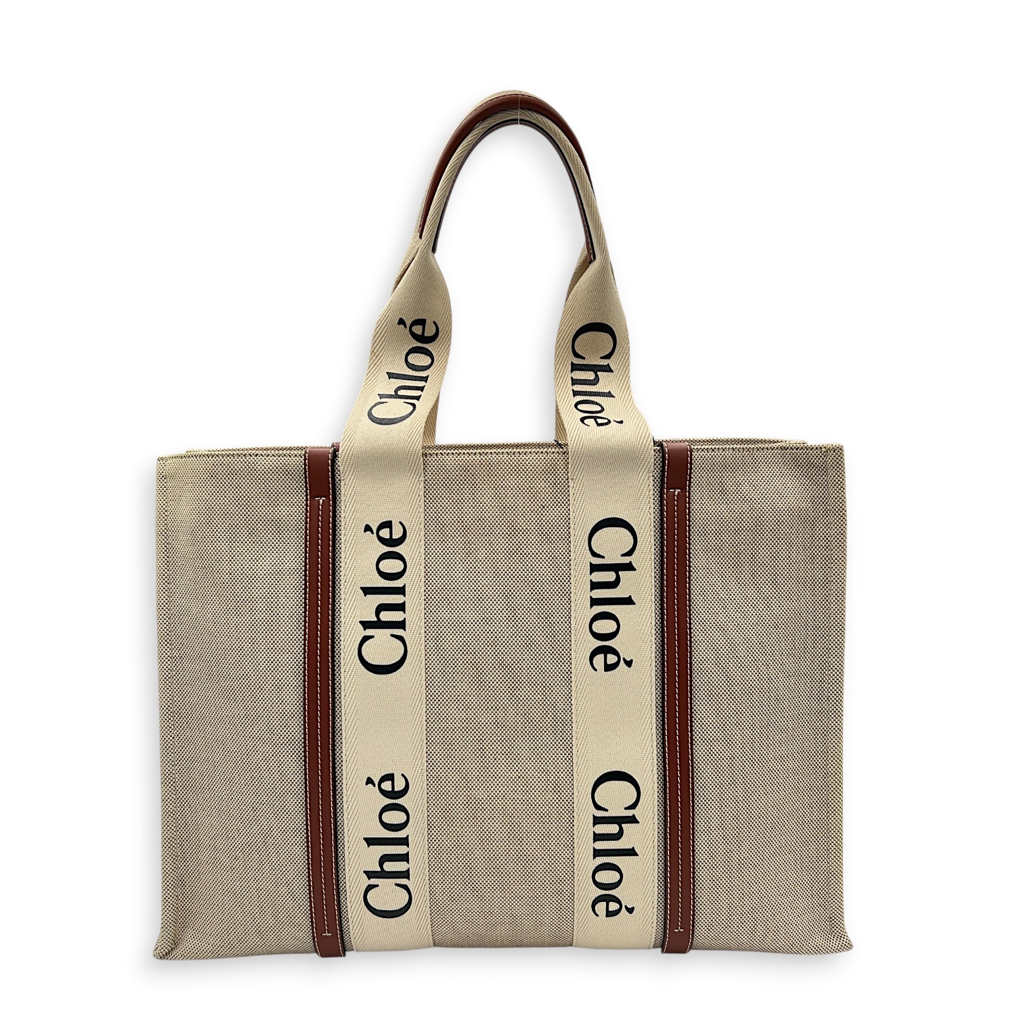 Woody Large Beige Tote Bag in Canvas, Others hardware