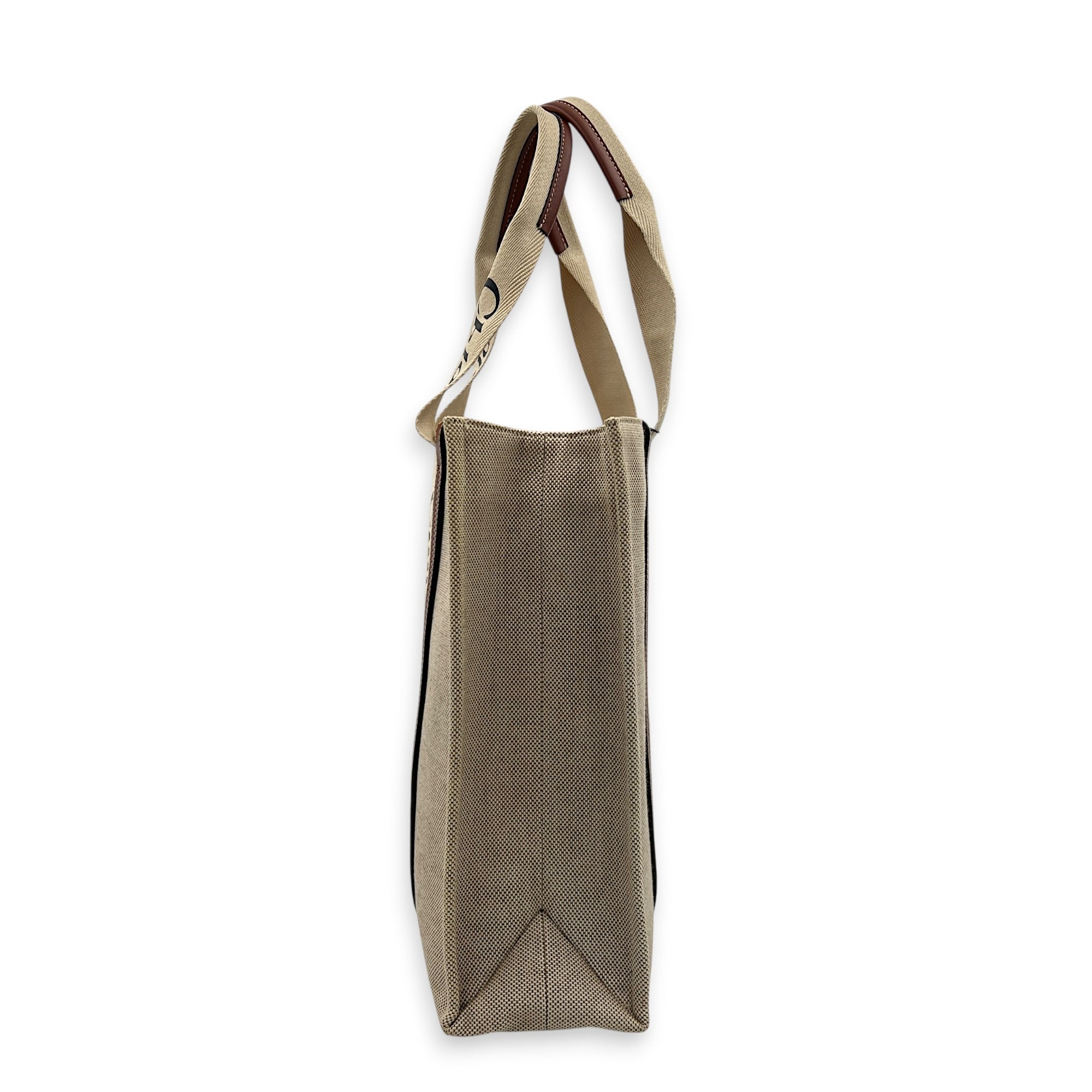 Woody Large Beige Tote Bag in Canvas, Others hardware