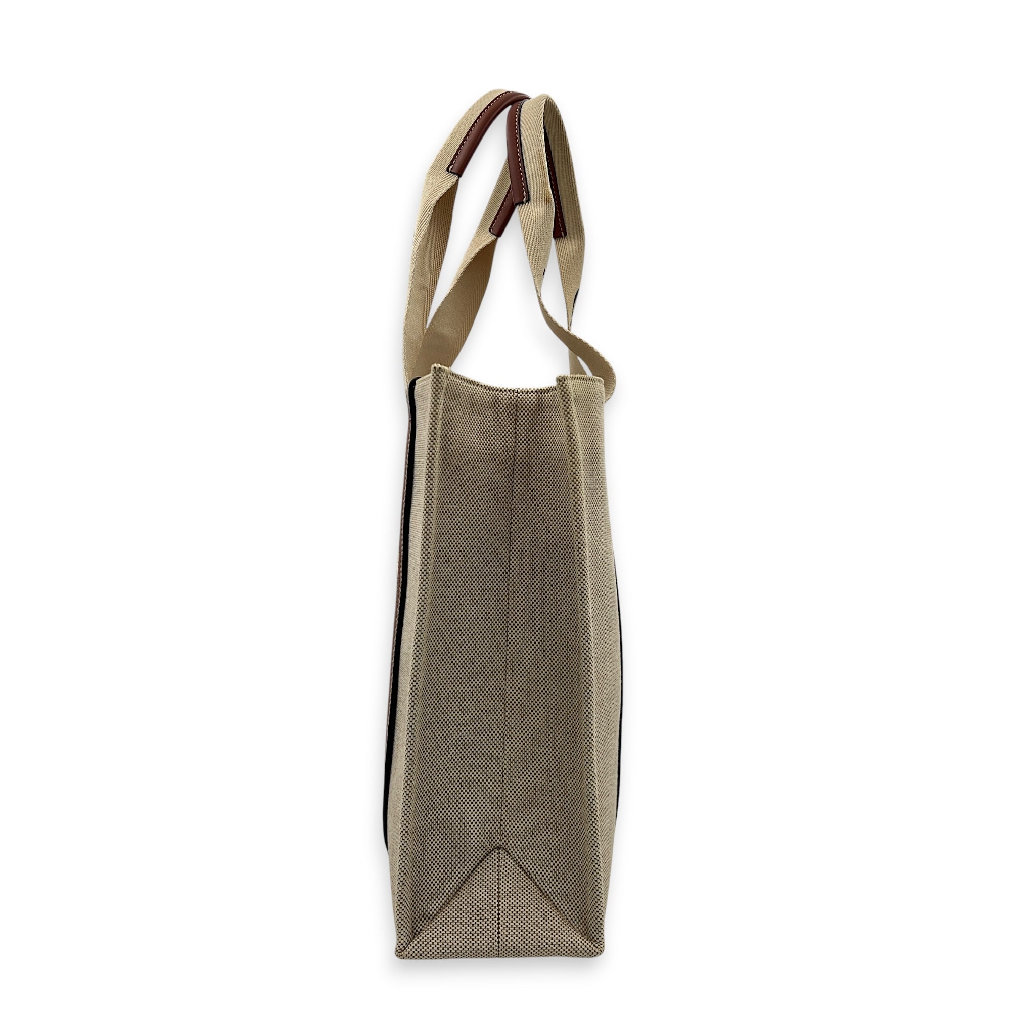 Woody Large Beige Tote Bag in Canvas, Others hardware