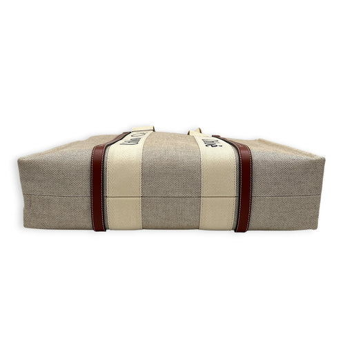Woody Large Beige Tote Bag in Canvas, Others hardware