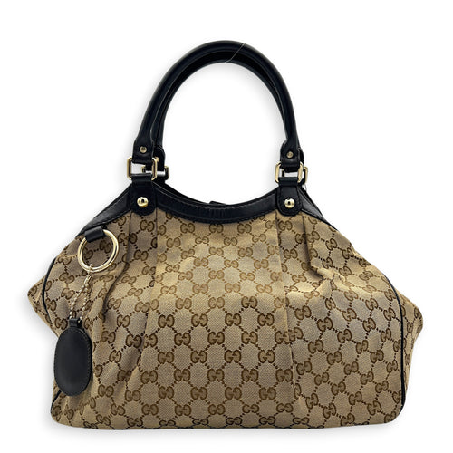 GG Top Handle Bag Brown in Canvas, Gold hardware