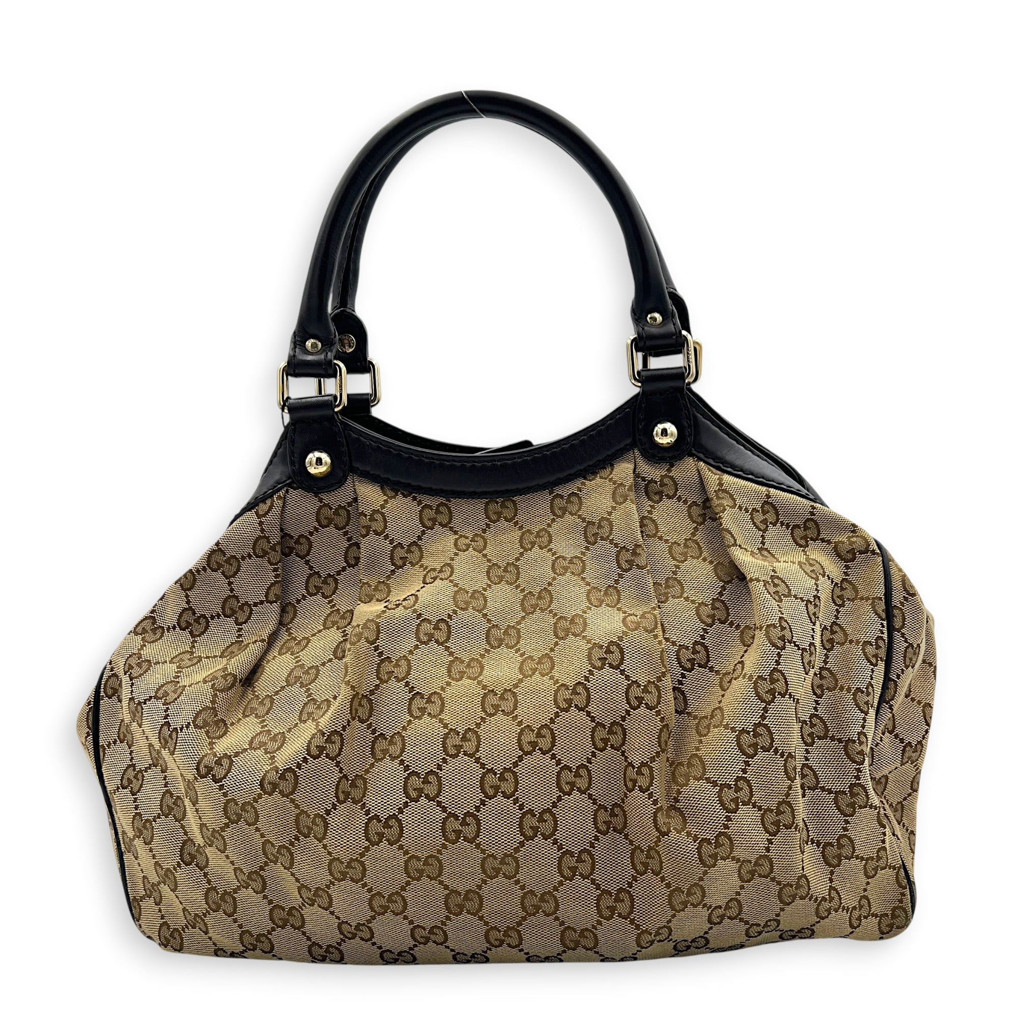 GG Top Handle Bag Brown in Canvas, Gold hardware