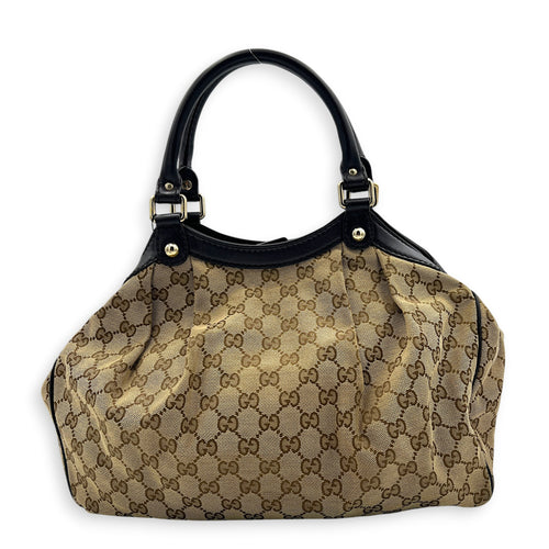 GG Top Handle Bag Brown in Canvas, Gold hardware