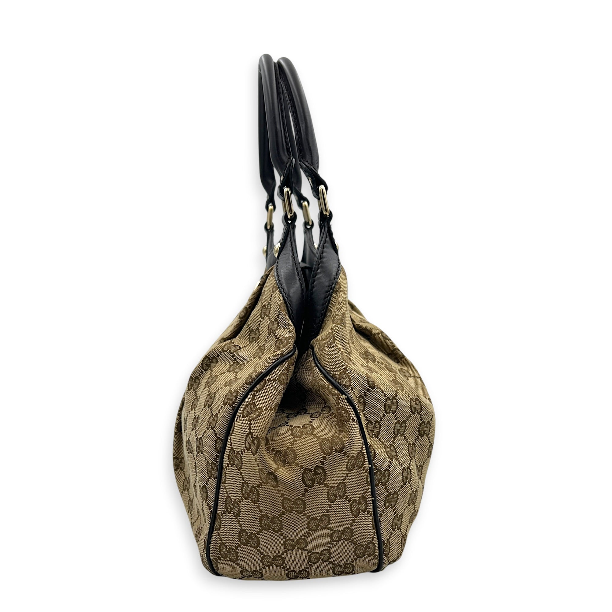 GG Top Handle Bag Brown in Canvas, Gold hardware