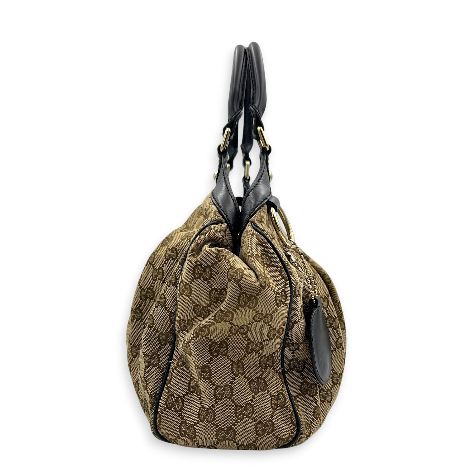 GG Top Handle Bag Brown in Canvas, Gold hardware