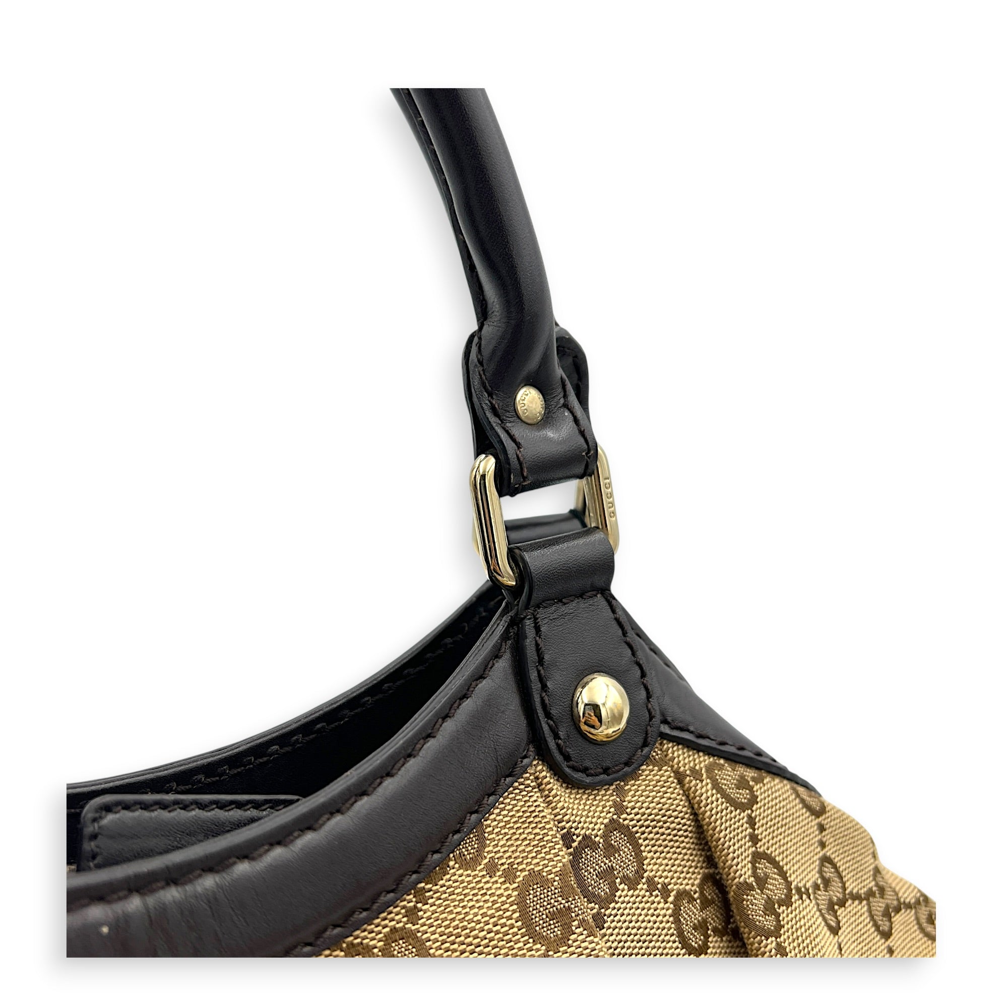 GG Top Handle Bag Brown in Canvas, Gold hardware