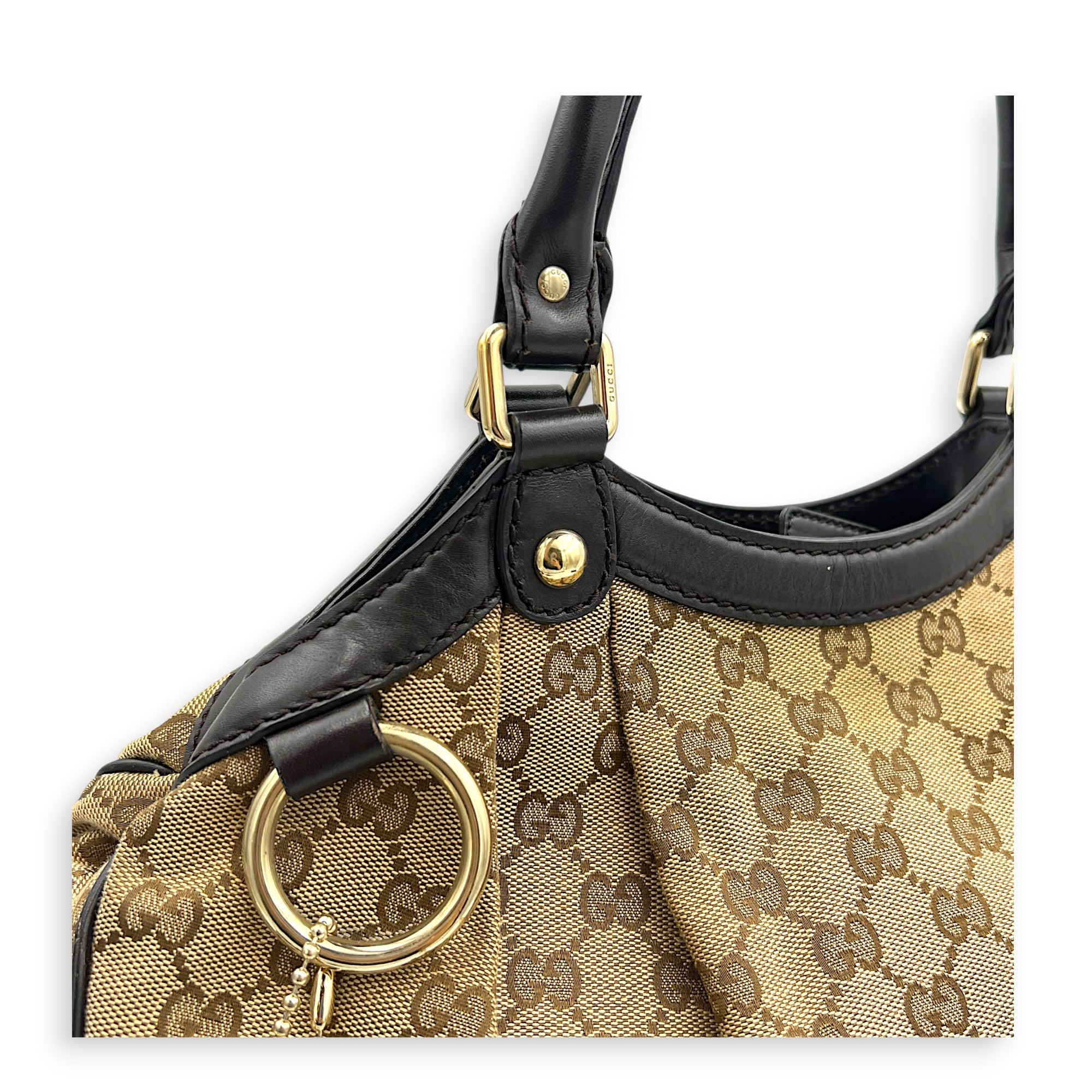 GG Top Handle Bag Brown in Canvas, Gold hardware