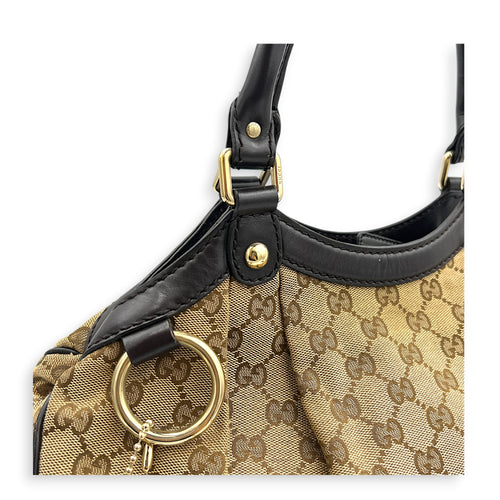 GG Top Handle Bag Brown in Canvas, Gold hardware