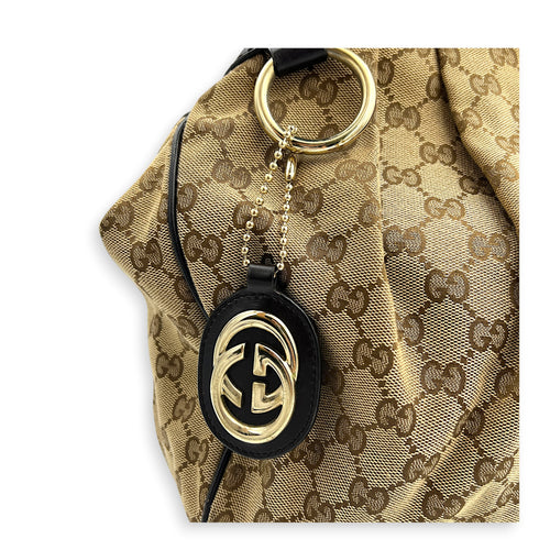 GG Top Handle Bag Brown in Canvas, Gold hardware