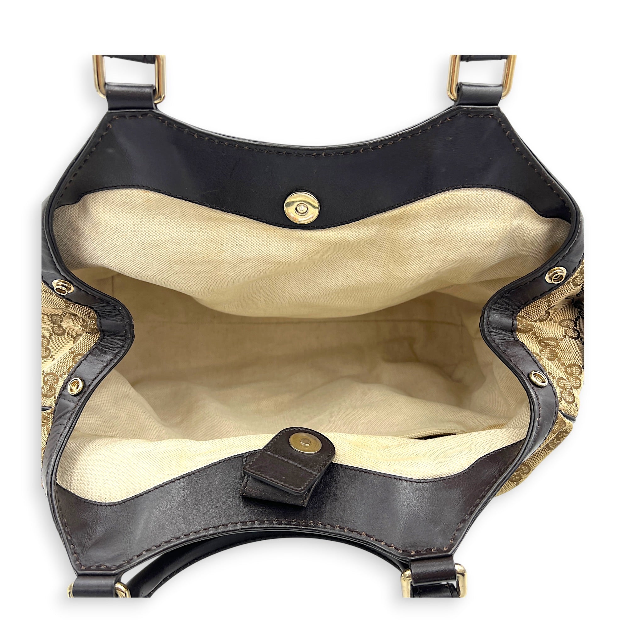 GG Top Handle Bag Brown in Canvas, Gold hardware