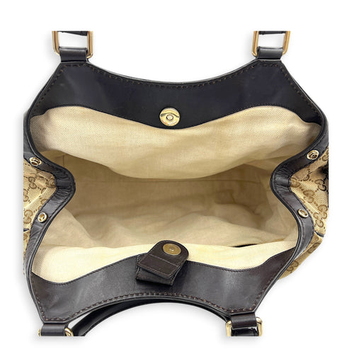 GG Top Handle Bag Brown in Canvas, Gold hardware