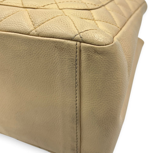 GST Tote Bag Beige in Caviar Leather, Silver hardware