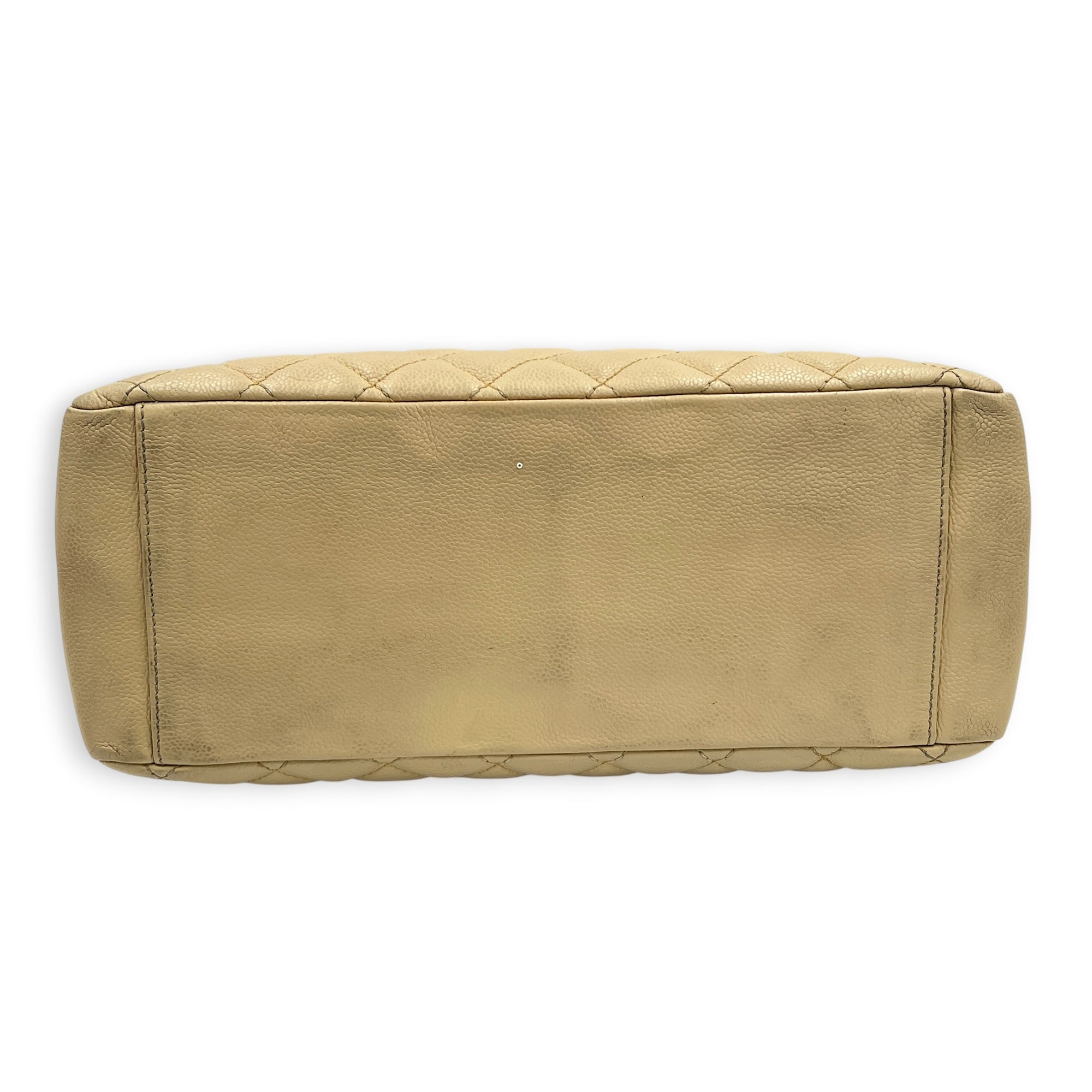 GST Tote Bag Beige in Caviar Leather, Silver hardware