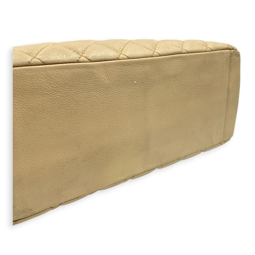 GST Tote Bag Beige in Caviar Leather, Silver hardware