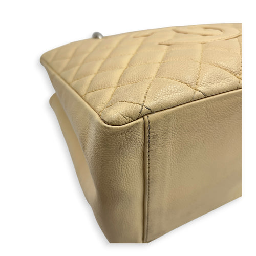 GST Tote Bag Beige in Caviar Leather, Silver hardware