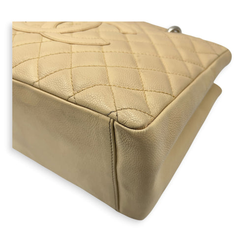 GST Tote Bag Beige in Caviar Leather, Silver hardware