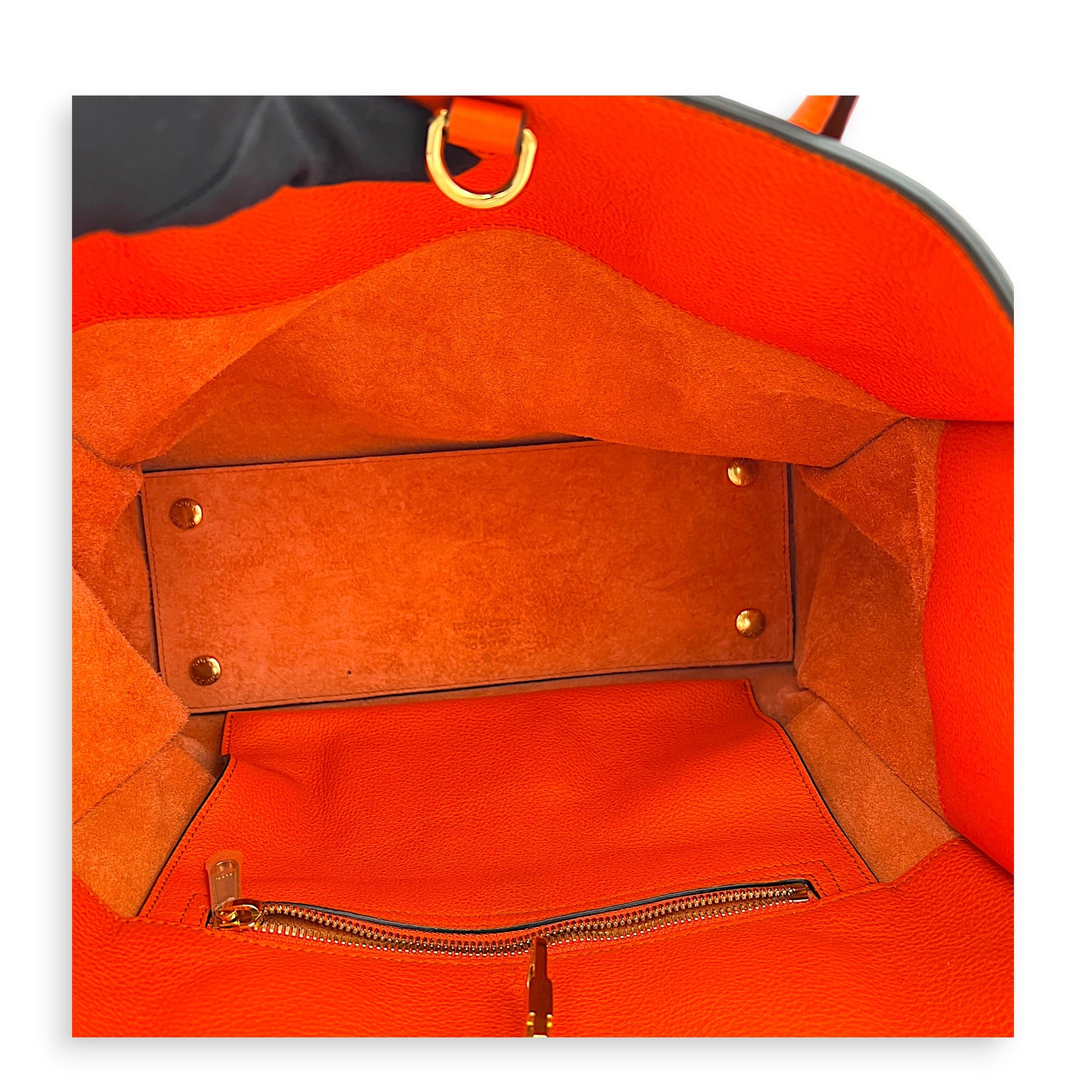 Logo Orange Top Handle Bag in Calfskin, Gold hardware