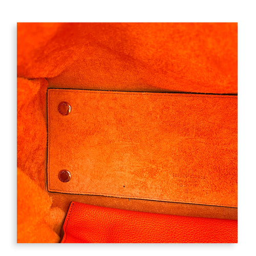Logo Orange Top Handle Bag in Calfskin, Gold hardware
