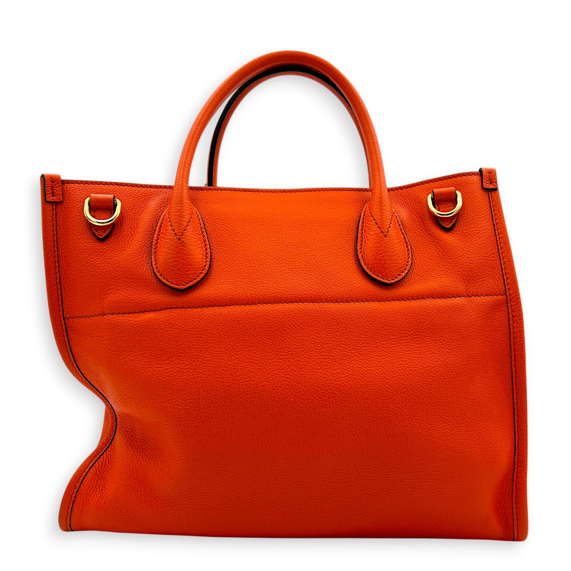 Logo Orange Top Handle Bag in Calfskin, Gold hardware
