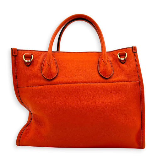 Logo Orange Top Handle Bag in Calfskin, Gold hardware