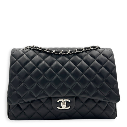 Classic Shoulder Bag Maxi Black in Lambskin, Silver hardware