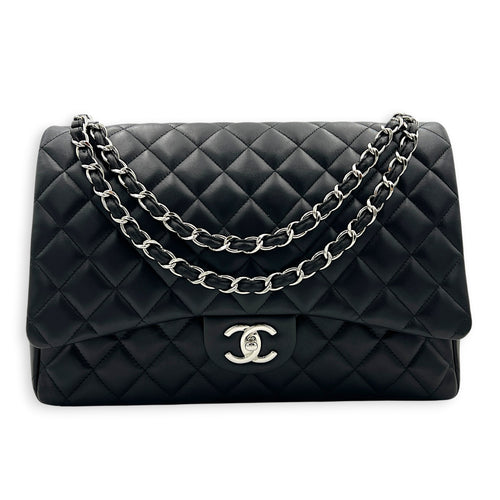 Classic Shoulder Bag Maxi Black in Lambskin, Silver hardware