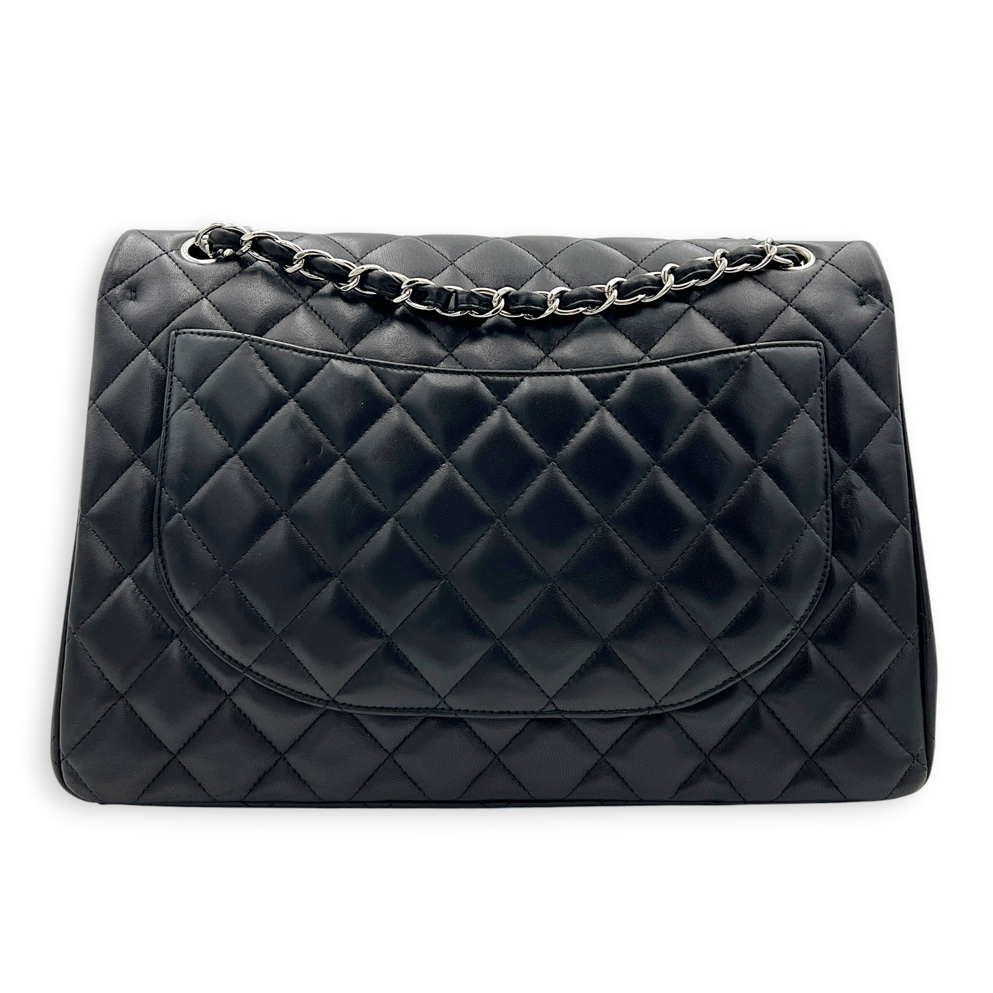 Classic Shoulder Bag Maxi Black in Lambskin, Silver hardware