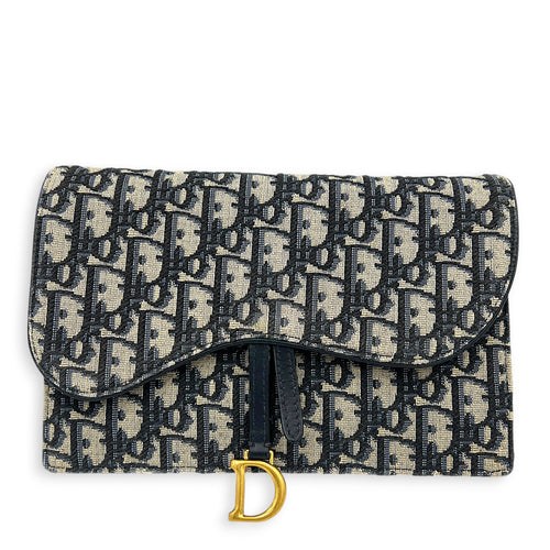 Saddle Wallet On Chain Blue in Canvas, Gold hardware