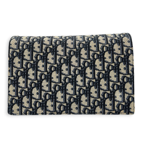 Saddle Wallet On Chain Blue in Canvas, Gold hardware