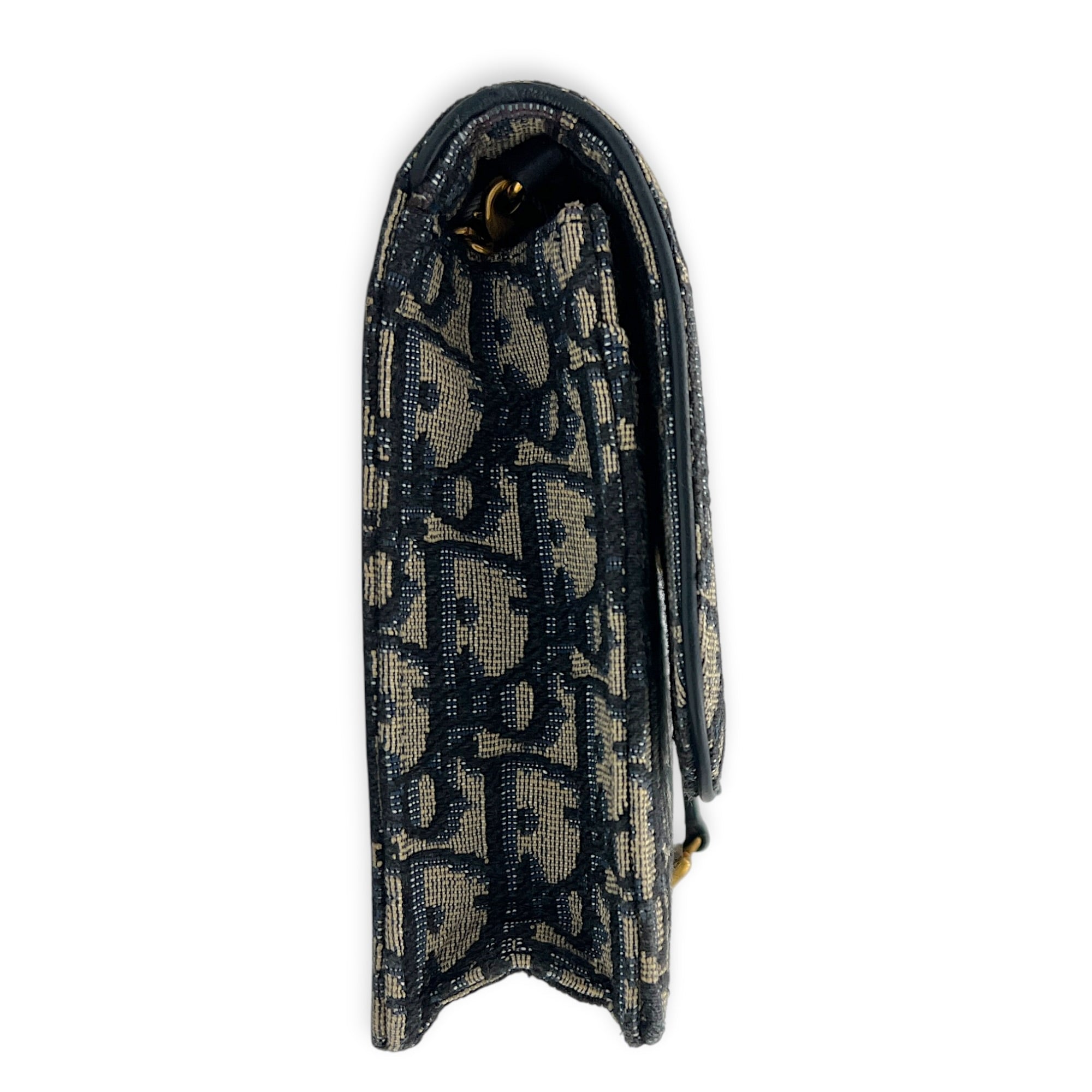 Saddle Wallet On Chain Blue in Canvas, Gold hardware